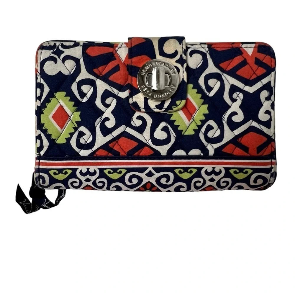 Vera Bradley Twist Lock Wallet Sun Valley Retired Orange Navy | Cards ID Casual